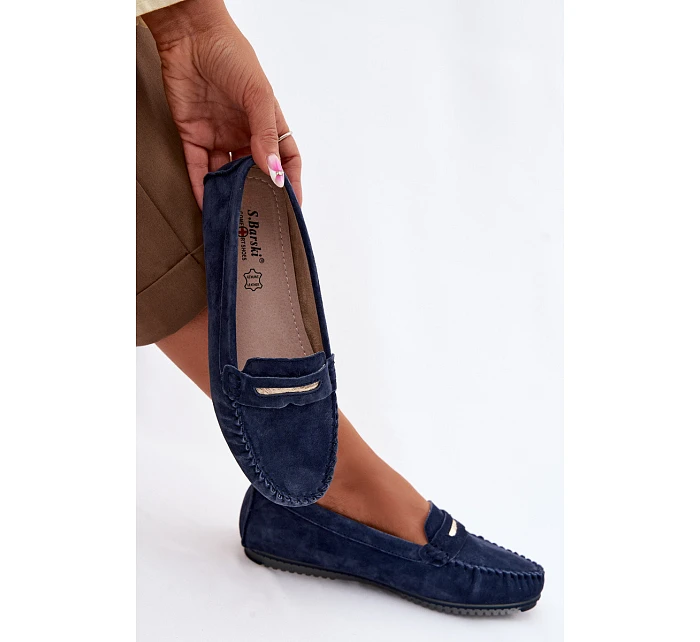 Dámské ploché mokasíny z pravé semišové kůže S.Barski LR61-7029 tmavě modré