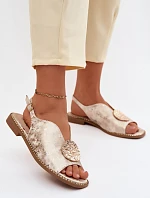 Dámské sandály na nízkém podpatku s ozdobou S.Barski KV61-6035 Zlaté