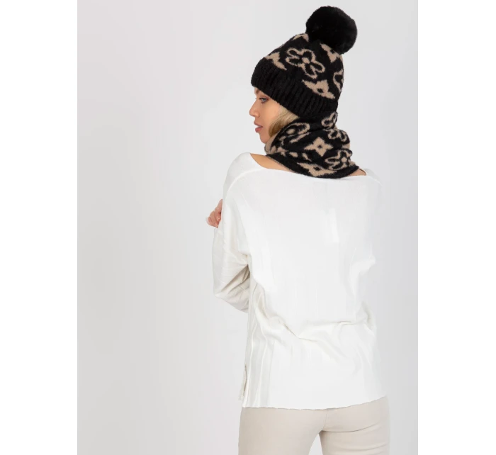 Tunelová šála AT KM CM 331 černá a béžová Tunelová šála AT KM CM 331 černá a béžová