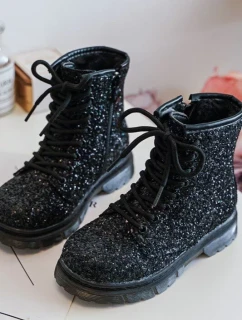 Dětské třpytivé zateplené kotníkové boty na zip, černá Saussa