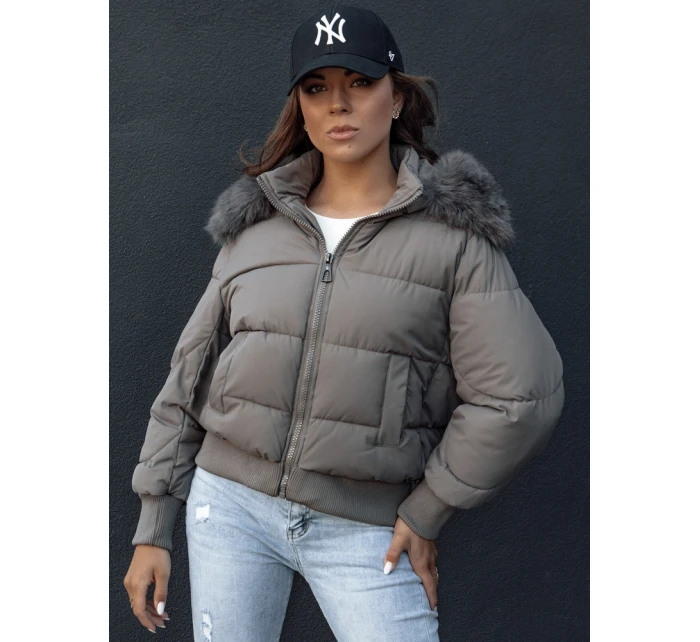 Dámská prošívaná zimní bunda s kožešinou COLDPACK tmavě šedá FashionStreet TY4428