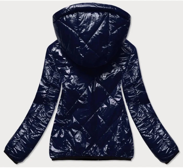 Tmavě modrá prošívaná bunda s kapucí (B9768) Tmavě modrá prošívaná bunda s kapucí (B9768)