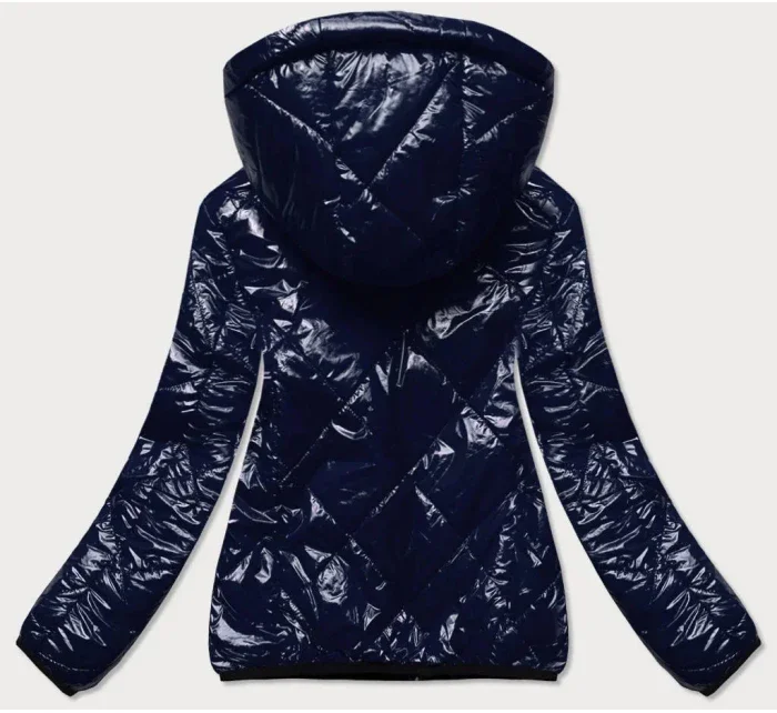 Tmavě modrá prošívaná bunda s kapucí (B9768)