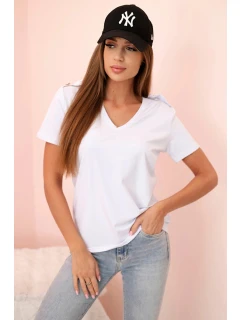 Dámská bavlněná blůza s výstřihem do V a krátkým rukávem bílá