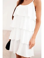 Dámské mini šaty na ramínka s volány ecru Dámské mini šaty na ramínka s volány ecru