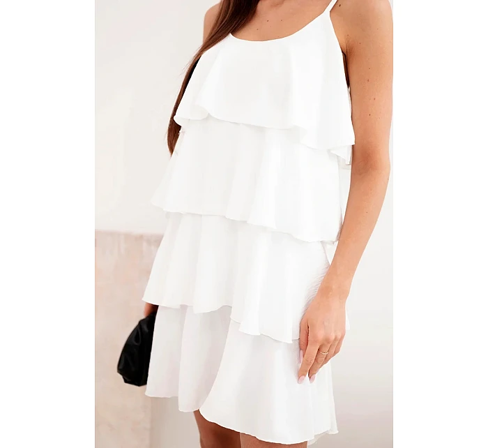 Dámské mini šaty na ramínka s volány ecru Dámské mini šaty na ramínka s volány ecru
