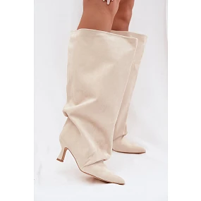 Kozačky s širokou horní částí a žebrováním na podpatku Béžové Harela