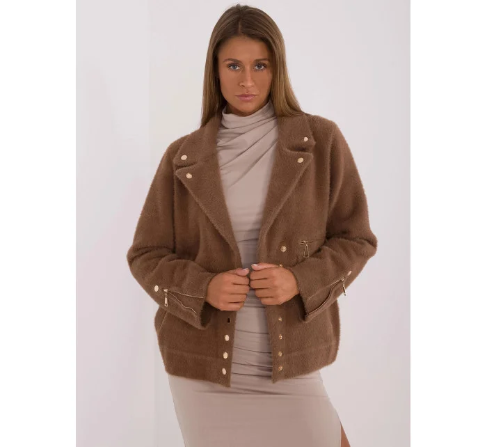 Hnědá krátká vlněná bunda typu alpaka (250)