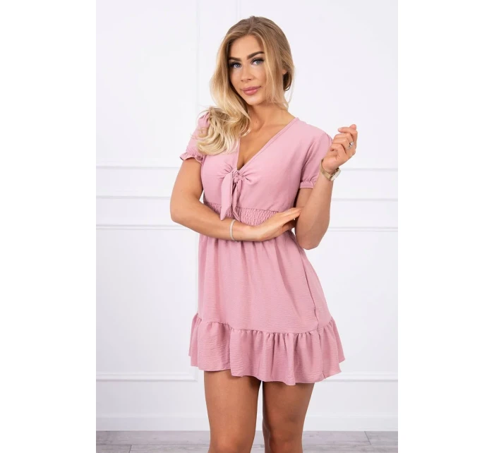 Šaty s vázaným výstřihem do V tmavě růžové