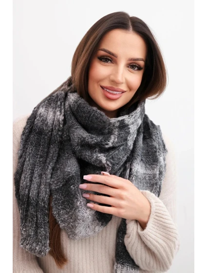 Dámský vlněný šátek měkký a teplý v barevných pruzích KN19 grafitový