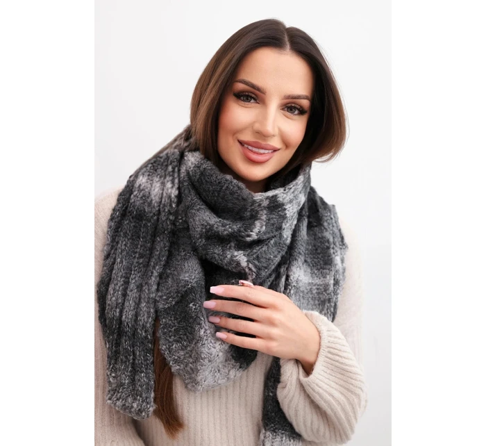 Dámský vlněný šátek měkký a teplý v barevných pruzích KN19 grafitový