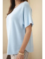 Dámský svetr s krátkým rukávem volného střihu modrý Dámský svetr s krátkým rukávem volného střihu modrý