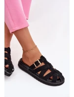 Dámské pantofle s pásky a zlatým sponou Černé model 21943458 - Boto