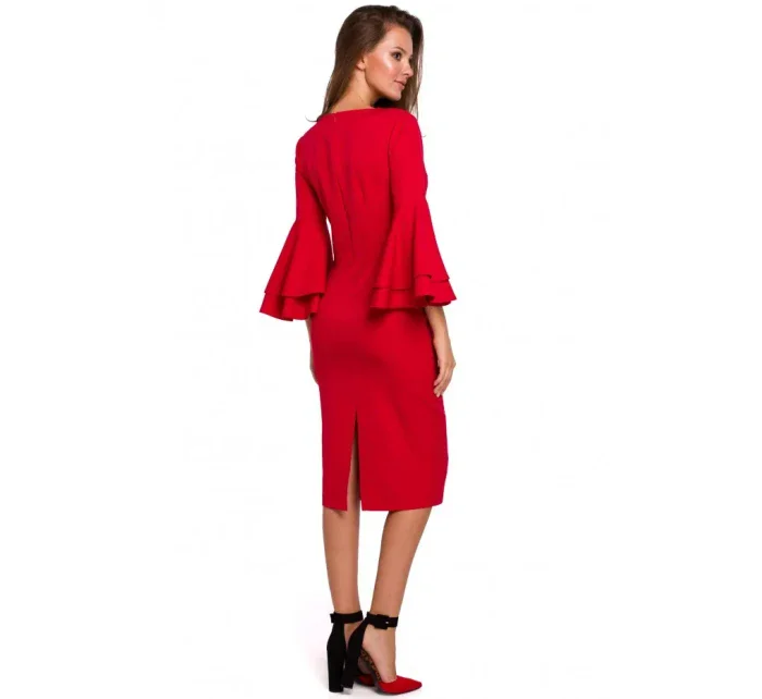 Plášťové šaty s rukávy červené model 18002415 - Makover