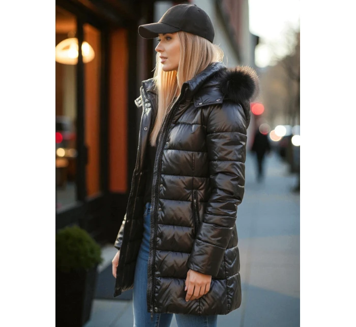 Dámská prošívaná zimní bunda s kožešinou SHINE černá FashionStreet TY4483z