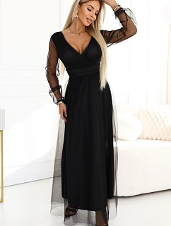 Dlouhé maxi šaty s rukávy a obálkovým výstřihem černé model 22045481 - numoco basic