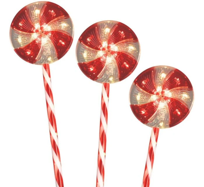 ZAHRADNÍ DEKORACE VEDLA CUKROVÁ LÍZÁTKA SADA 3 TEPLÝCH SVĚTELNÝCH