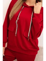 Dámská souprava máslová mikina s kapucí a kalhoty s páskem bordó Dámská souprava máslová mikina s kapucí a kalhoty s páskem bordó