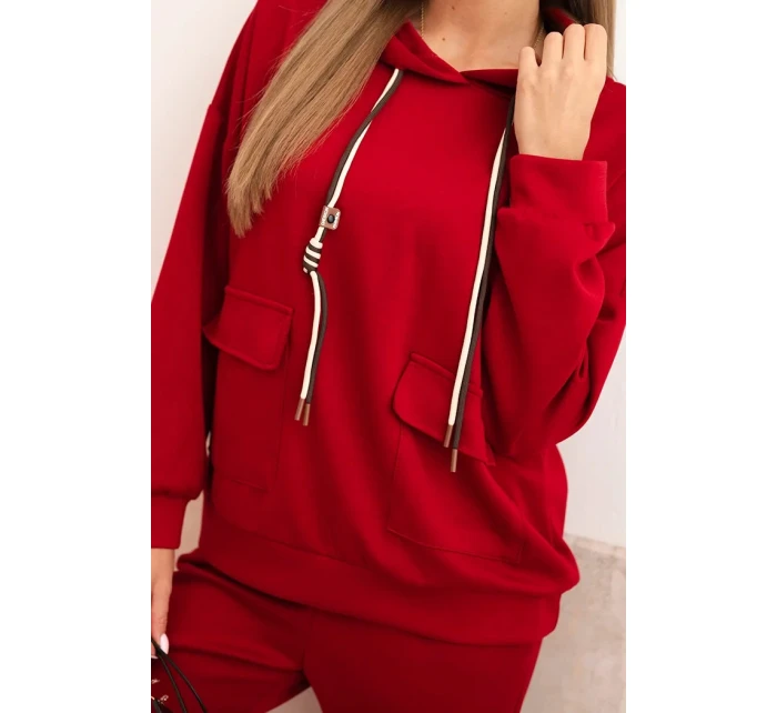 Dámská souprava máslová mikina s kapucí a kalhoty s páskem bordó Dámská souprava máslová mikina s kapucí a kalhoty s páskem bordó