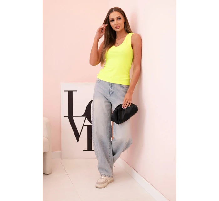 Top dámský bavlněný na ramínkách s výstřihem do V neonově žlutý Top dámský bavlněný na ramínkách s výstřihem do V neonově žlutý