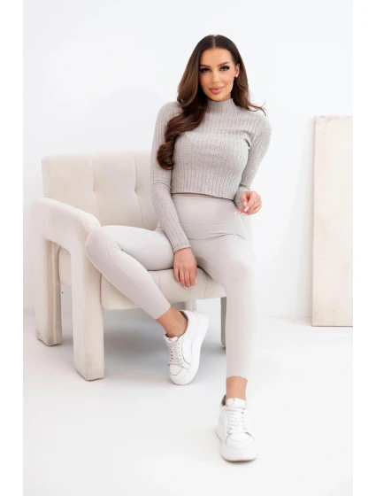 Dámské legíny s vysokým pasem a elastickým pasem béžové