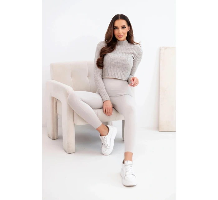 Dámské legíny s vysokým pasem a elastickým pasem béžové