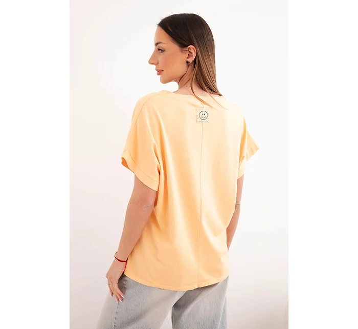 Dámská bavlněná halenka s výstřihem do V a krátkým rukávem broskvová