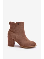 Zamšové dámské botky na podpatku hnědé Selela Zamšové dámské botky na podpatku hnědé Selela