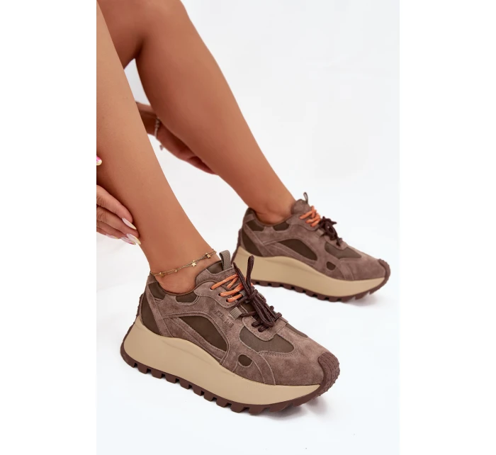 Kožené sneakersy na platformě dámské Big Star model 21705737 HIPOLY SYSTEM béžové - Big Star Shoes Kožené sneakersy na platformě dámské Big Star model 21705737 HIPOLY SYSTEM béžové - Big Star Shoes