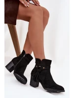 Dámské kozačky na podpatku s třásněmi Černé model 21714357 - Boto