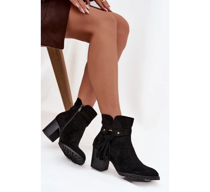 Dámské kozačky na podpatku s třásněmi Černé model 21714357 - Boto