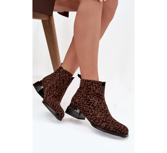 Dámské kotníkové boty z přírodní semišové kůže – hnědé (panterka) Dámské kotníkové boty z přírodní semišové kůže – hnědé (panterka)
