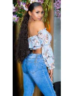 Dámský sexy top Carmen Růžová s květinovým vzorem Style model 20190967 - Koucla Dámský sexy top Carmen Růžová s květinovým vzorem Style model 20190967 - Koucla