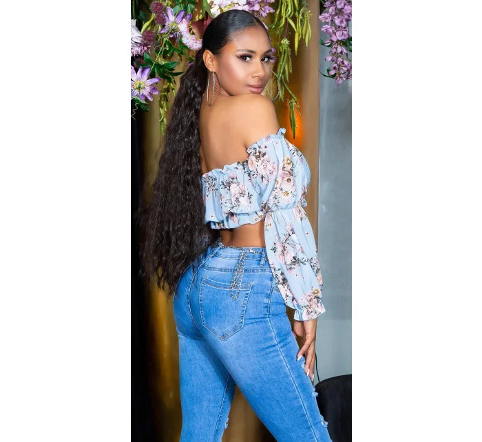 Dámský sexy top Carmen Růžová s květinovým vzorem Style model 20190967 - Koucla Dámský sexy top Carmen Růžová s květinovým vzorem Style model 20190967 - Koucla