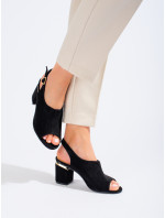 Praktické  sandály černé dámské na širokém podpatku