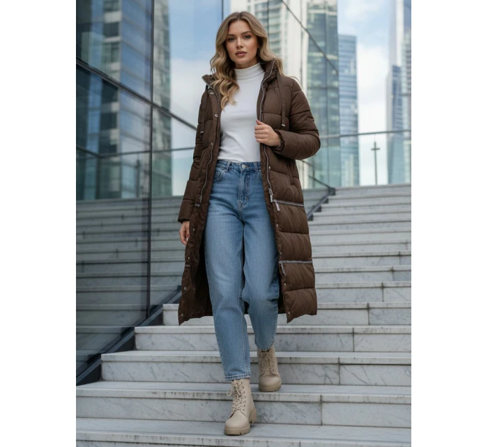 FashionStreet dámská zimní dlouhá hnědá bunda TY5475