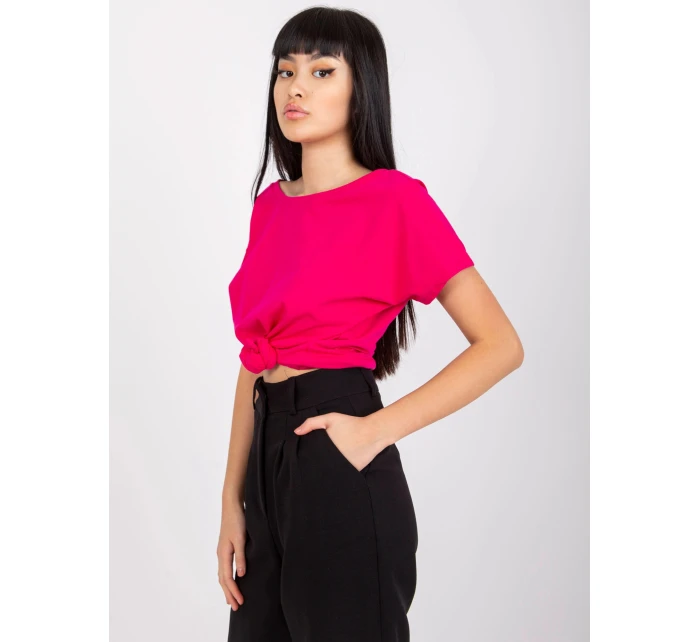 Dámské tričko T-shirt basic ve fuchsijové barvě s výstřihem vzadu Feel Good (4662-03X)