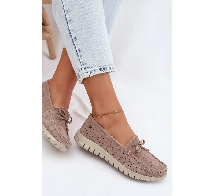 Dámské Mokasíny Z Přírodního Semiše S Mašlí Vinceza Béžové