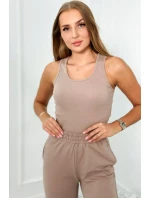 Set 3 v 1 mikina + top + kalhoty tmavě béžová