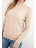 Dámský svetr s polo rolákem z měkké příze tmavě béžový