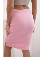 Dámská pruhovaná bavlněná sukně s rozparkem a ozdobnými knoflíky světle růžová