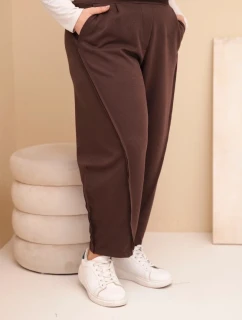 Dámské kalhoty z bavlny Plus Size volného střihu s vysokým pasem hnědé