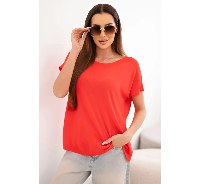 Dámská viskózová oversize halenka s krátkým rukávem a kulatým výstřihem červená