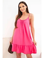 Dámské viskózové šaty na ramínka s volánkem a vázáním růžové
