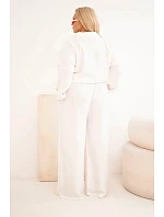 Dámský komplet Plus Size s košilí a širokými kalhotami ecru Dámský komplet Plus Size s košilí a širokými kalhotami ecru