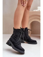 Zdobené dámské botky workerky zateplené D&A černé MR880-017