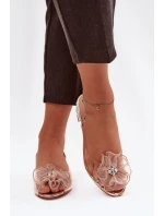 Průhledné sandály na nízkém podpatku s krystaly a ozdobou D&A MR52-230 růžové zlato Průhledné sandály na nízkém podpatku s krystaly a ozdobou D&A MR52-230 růžové zlato