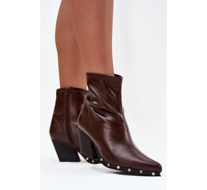 Dámské kovbojské botky Abrielle – na sloupkovém podpatku, hnědé Dámské kovbojské botky Abrielle – na sloupkovém podpatku, hnědé
