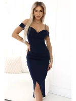 564-7 CALLIE Midi šaty s odhalenými rameny a výstřihem - ZELENÉ 564-7 CALLIE Midi šaty s odhalenými rameny a výstřihem - ZELENÉ