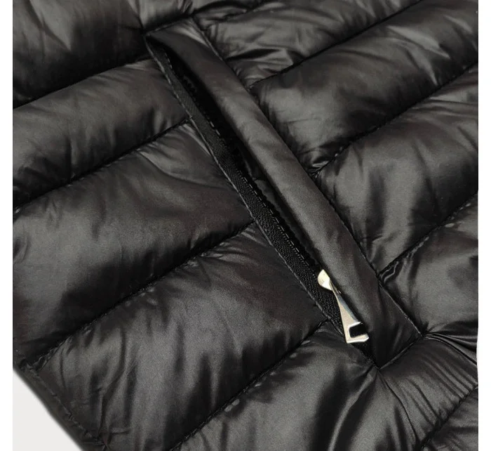 Černá dámská prošívaná bunda s kapucí (B0128-1)